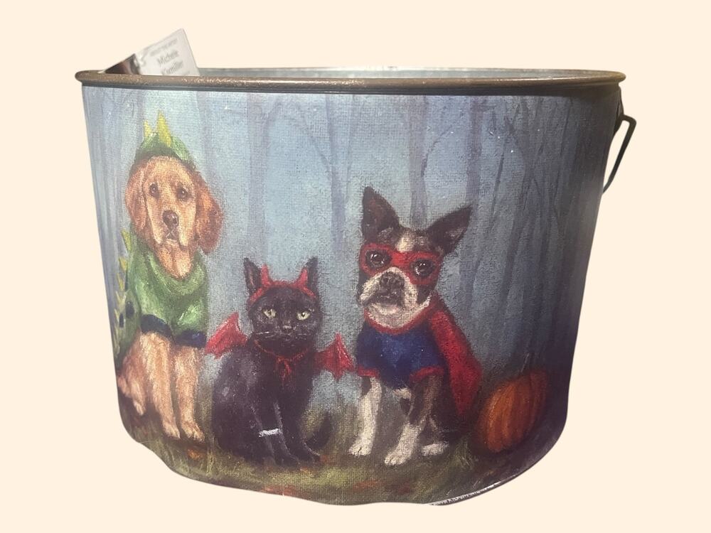 Primitives by Kathy Pet Friends Halloween Bucket NWT 9.25” W x 6.25” T
